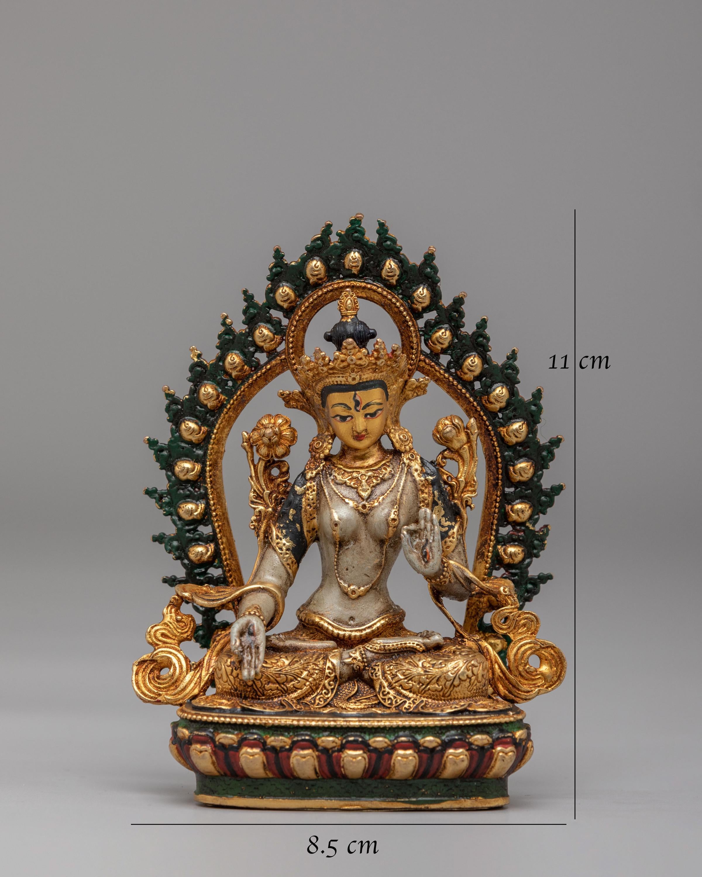 Himalayan White Tara Meditation Statue | 24K Gold Plated Buddhist Goddess
