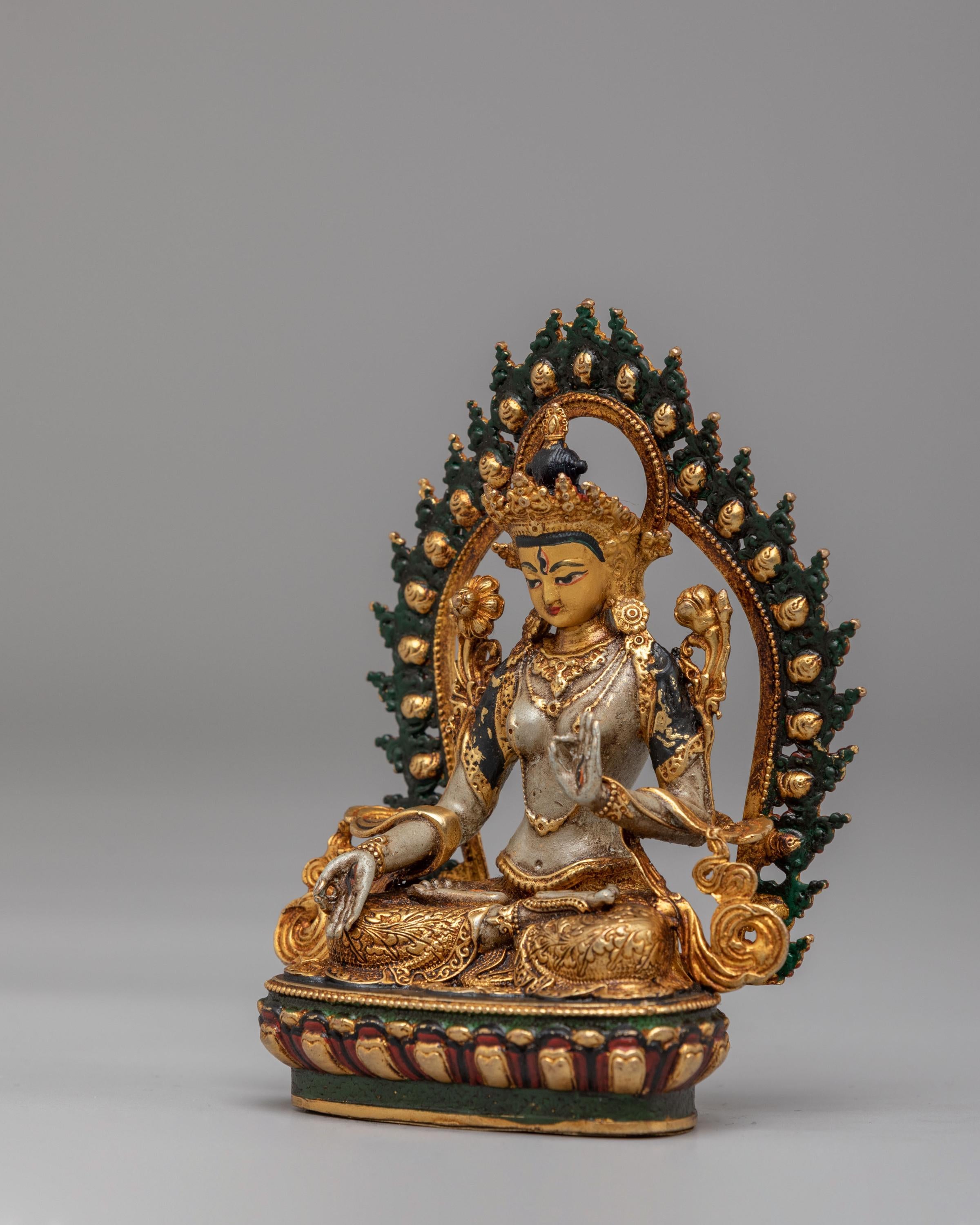 Himalayan White Tara Meditation Statue | 24K Gold Plated Buddhist Goddess