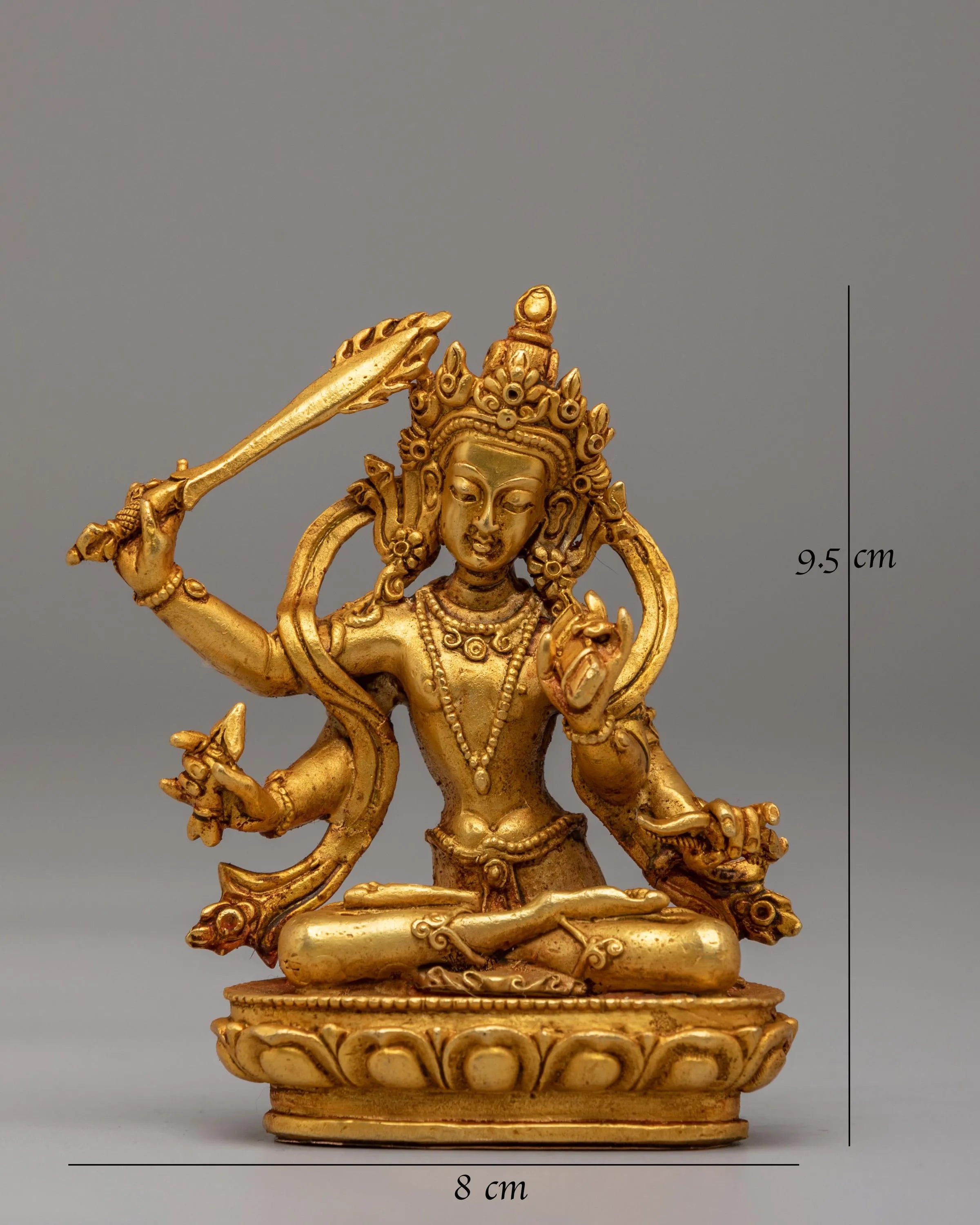 Spiritual Maha Manjushri Sculpture | Gold Plated Copper Wisdom Buddha
