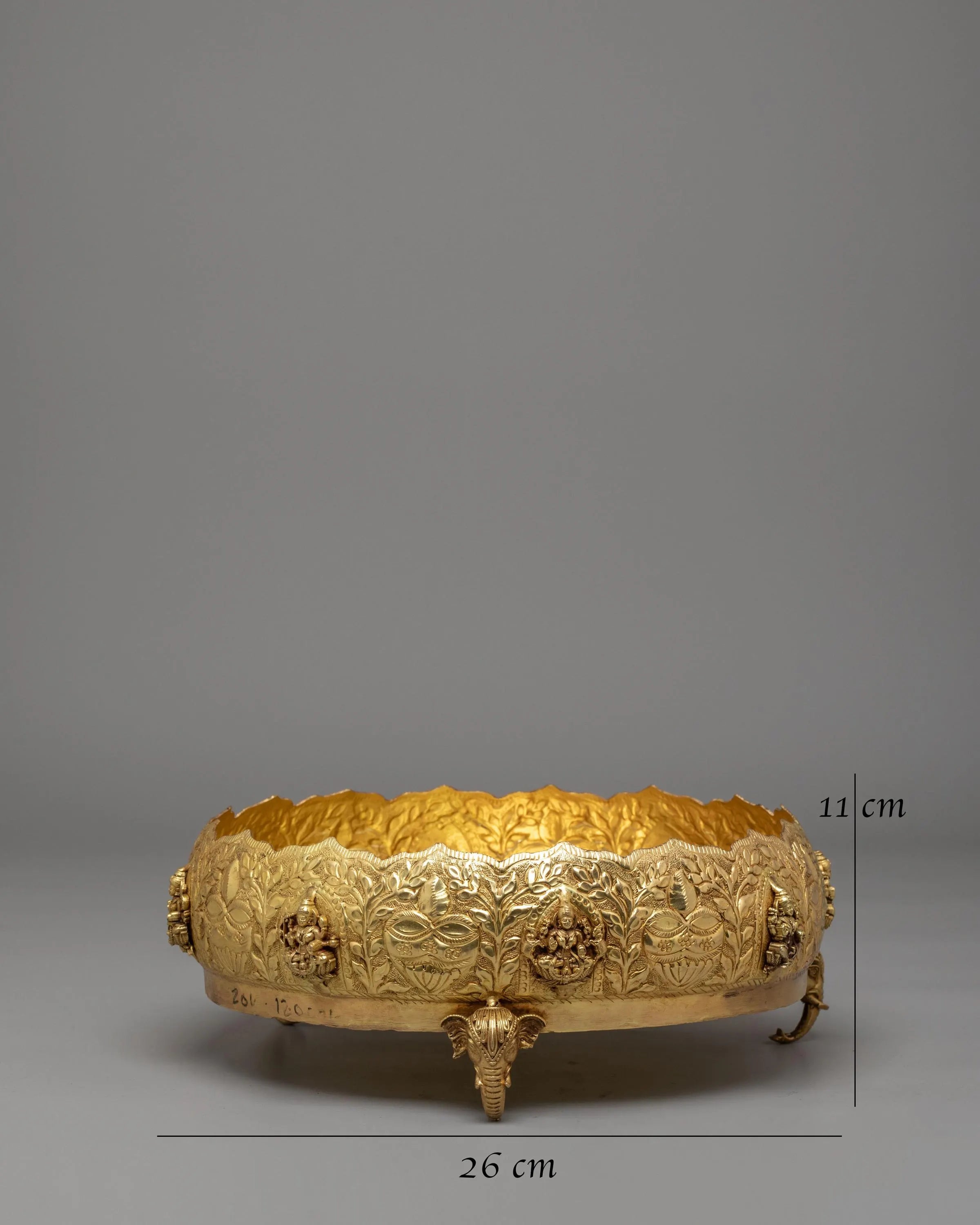 Himalayan Spiritual Urli Bowl | Brass with Elephant Legs & Deity Engravings