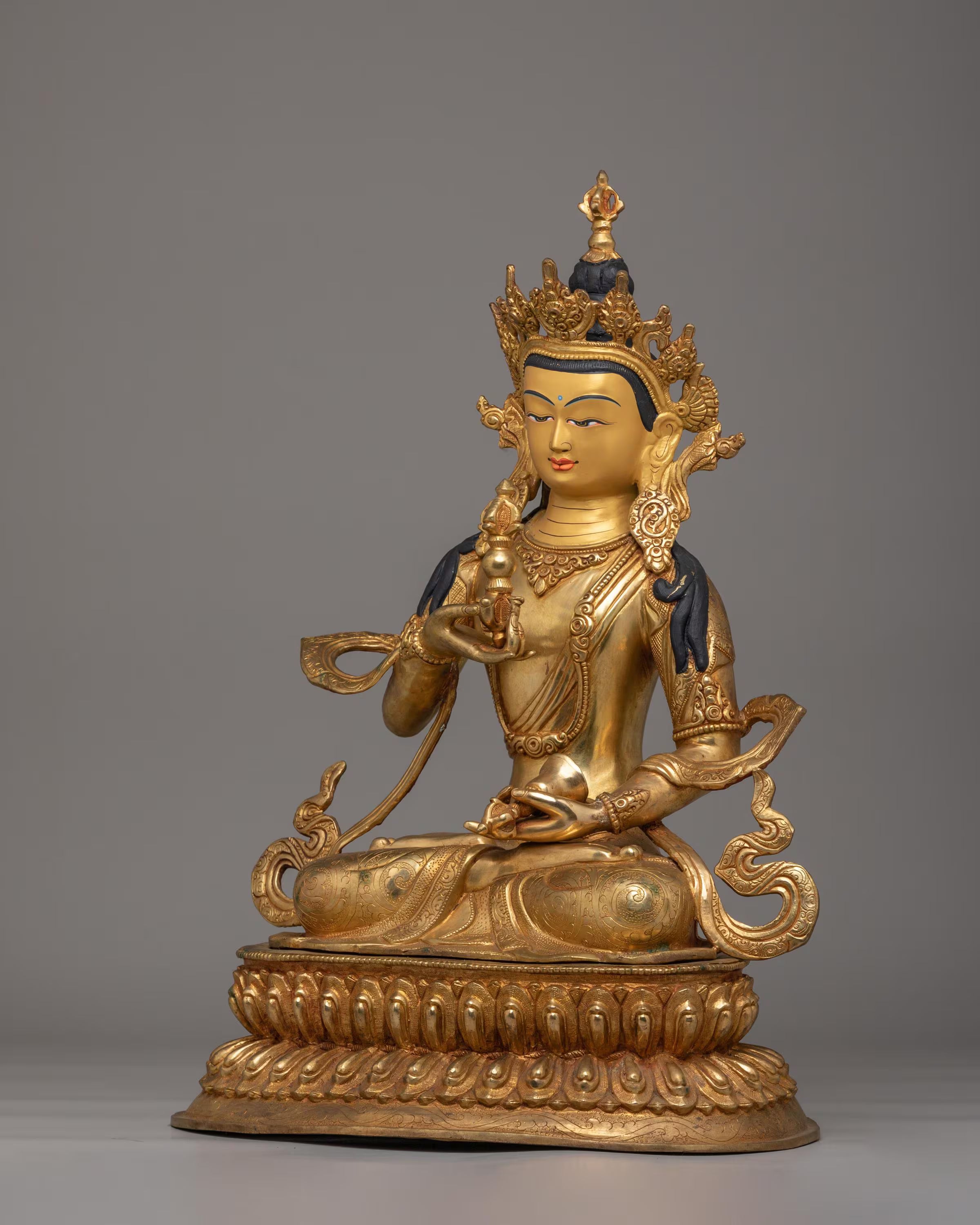 Tibetan Altar Vajrasattva Statue | 24K Gold Plated Buddhist Altar Decor