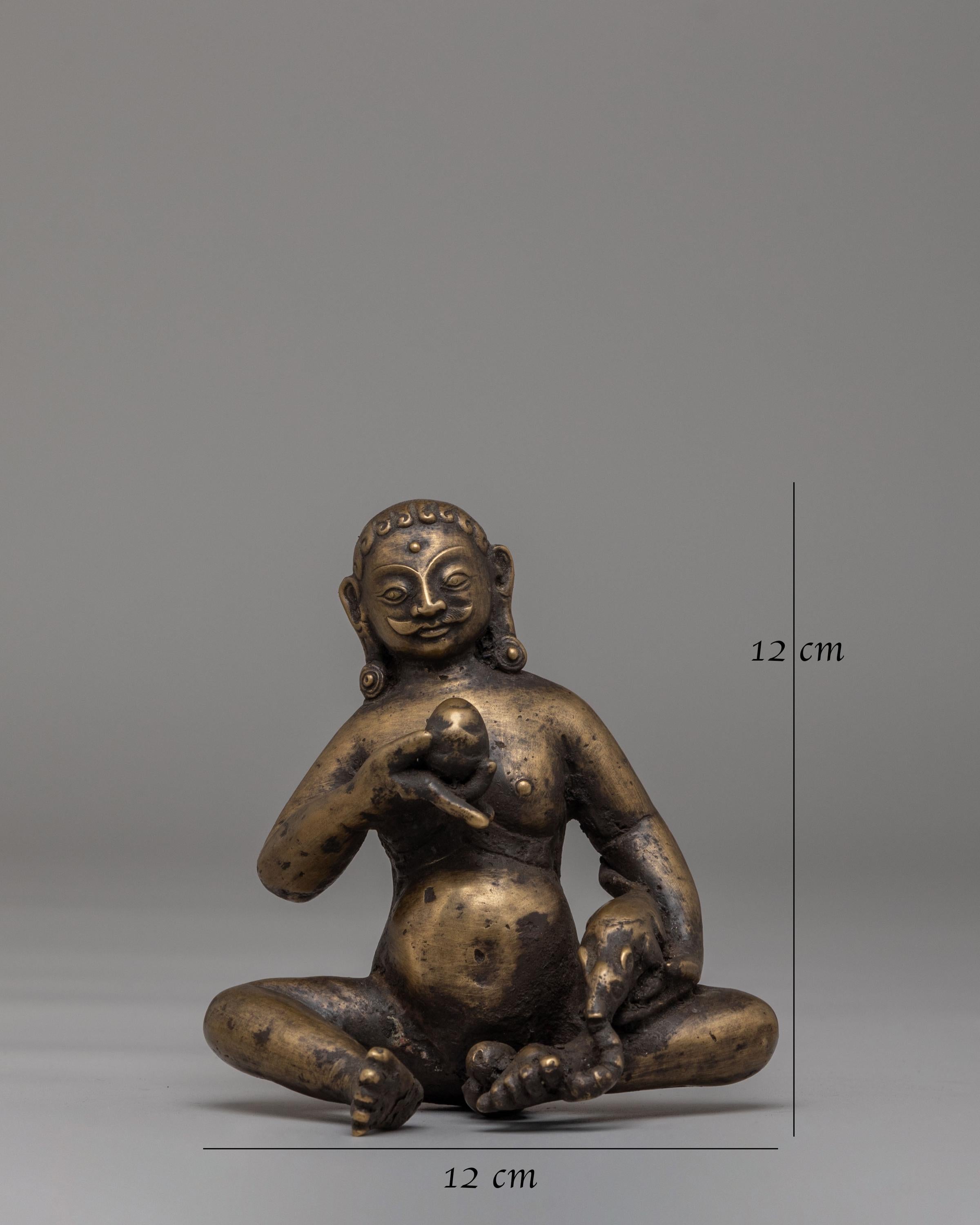 Buddhist Wealth Deity Dzambhala Statue | Antique Brass Altar Sculpture