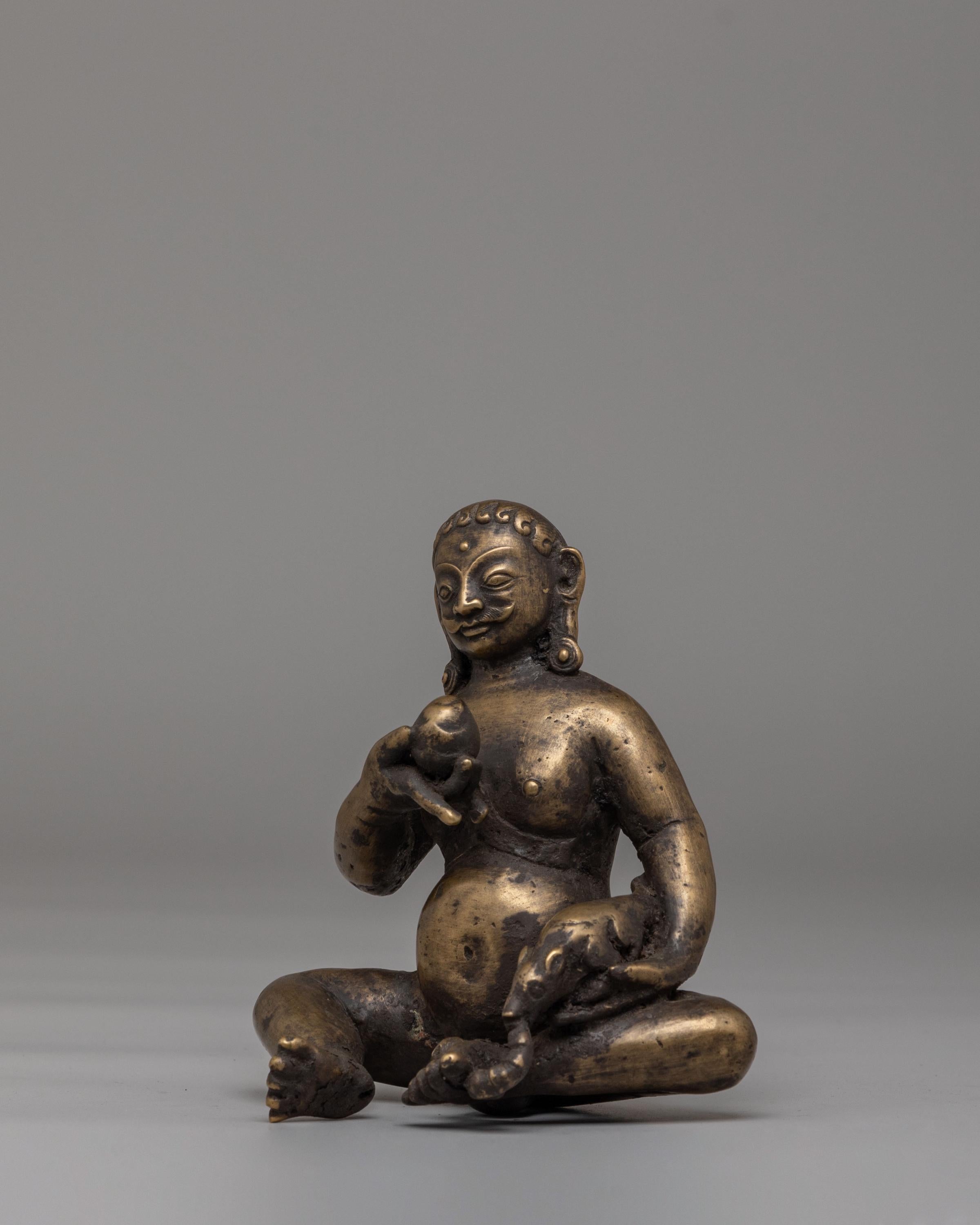 Buddhist Wealth Deity Dzambhala Statue | Antique Brass Altar Sculpture