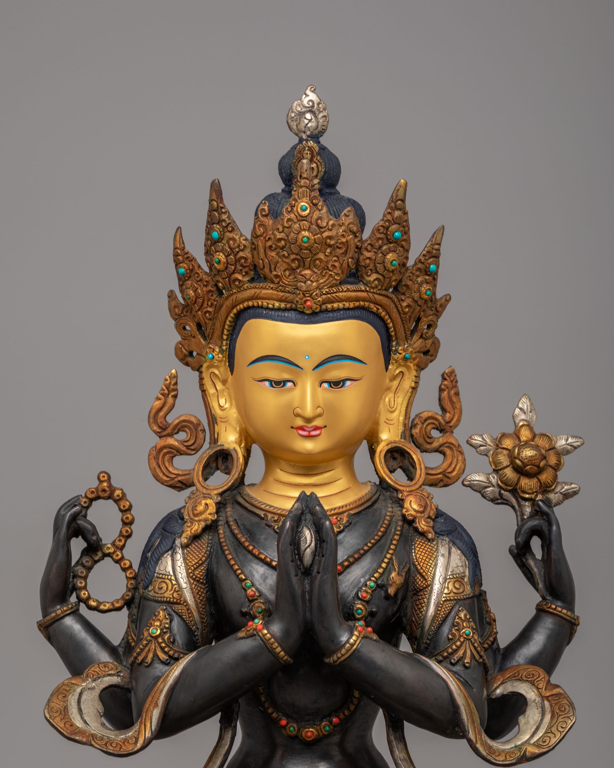 Four-Armed Compassion Buddha Sculpture | Divine Artwork for Spiritual Enlightenment