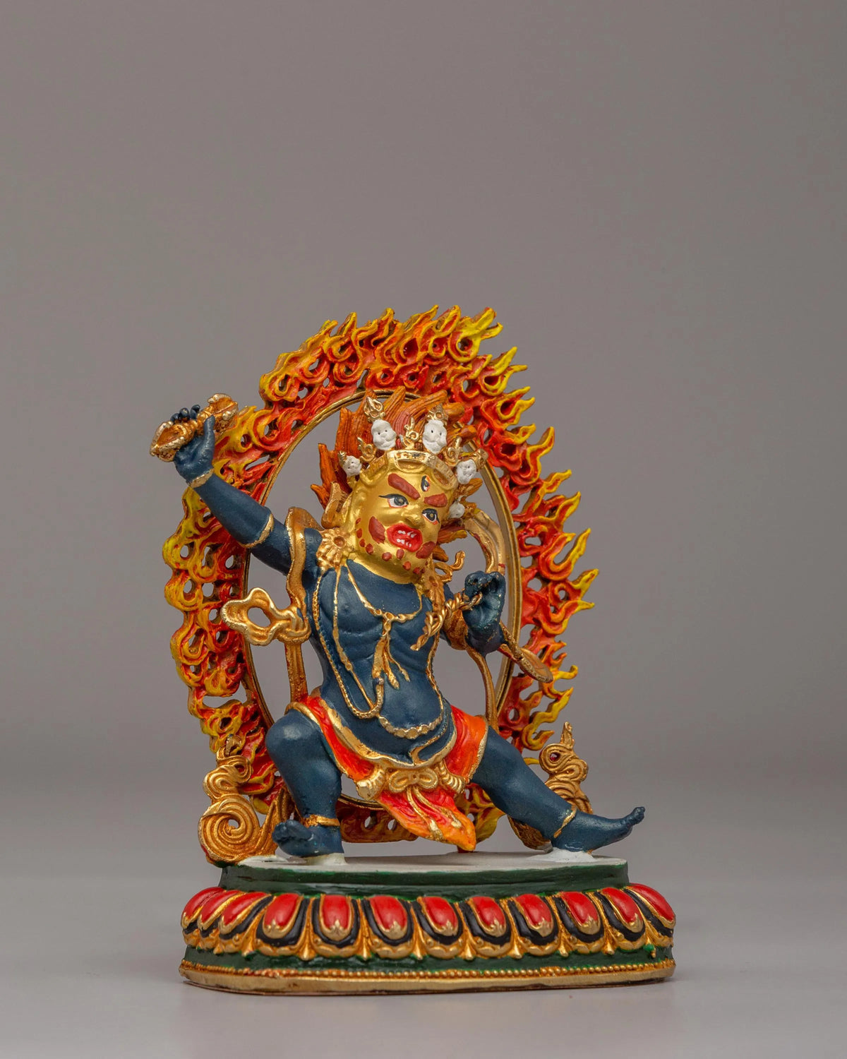 Tibetan Wrathful Vajrapani Sculpture | 24K Gold Plated Tibetan Protector