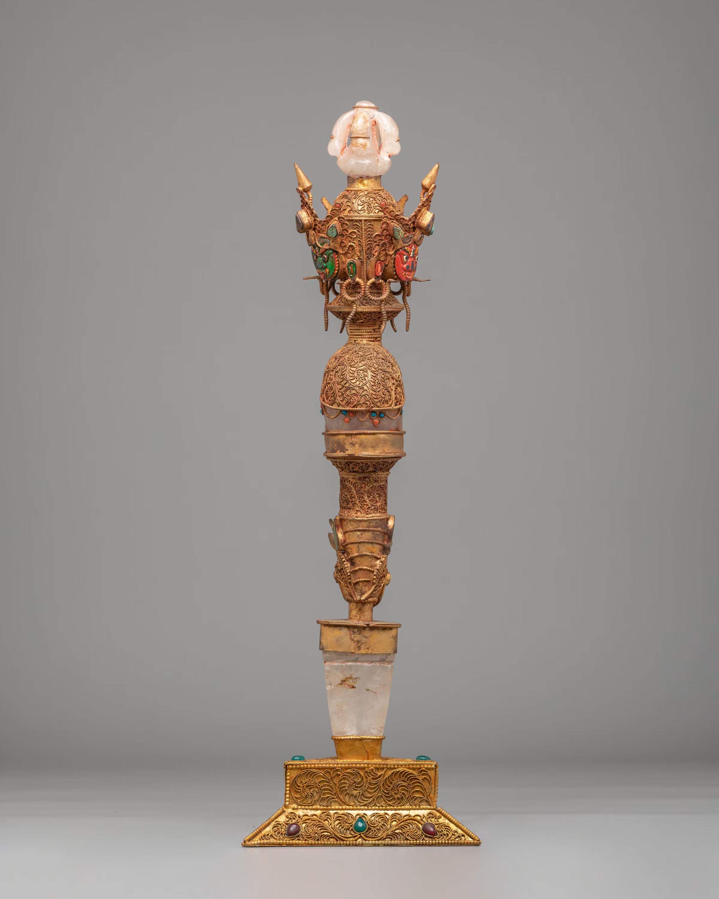 Decorative Tibetan Ritual Phurba | Gold Plated Crystal Buddhist Dagger