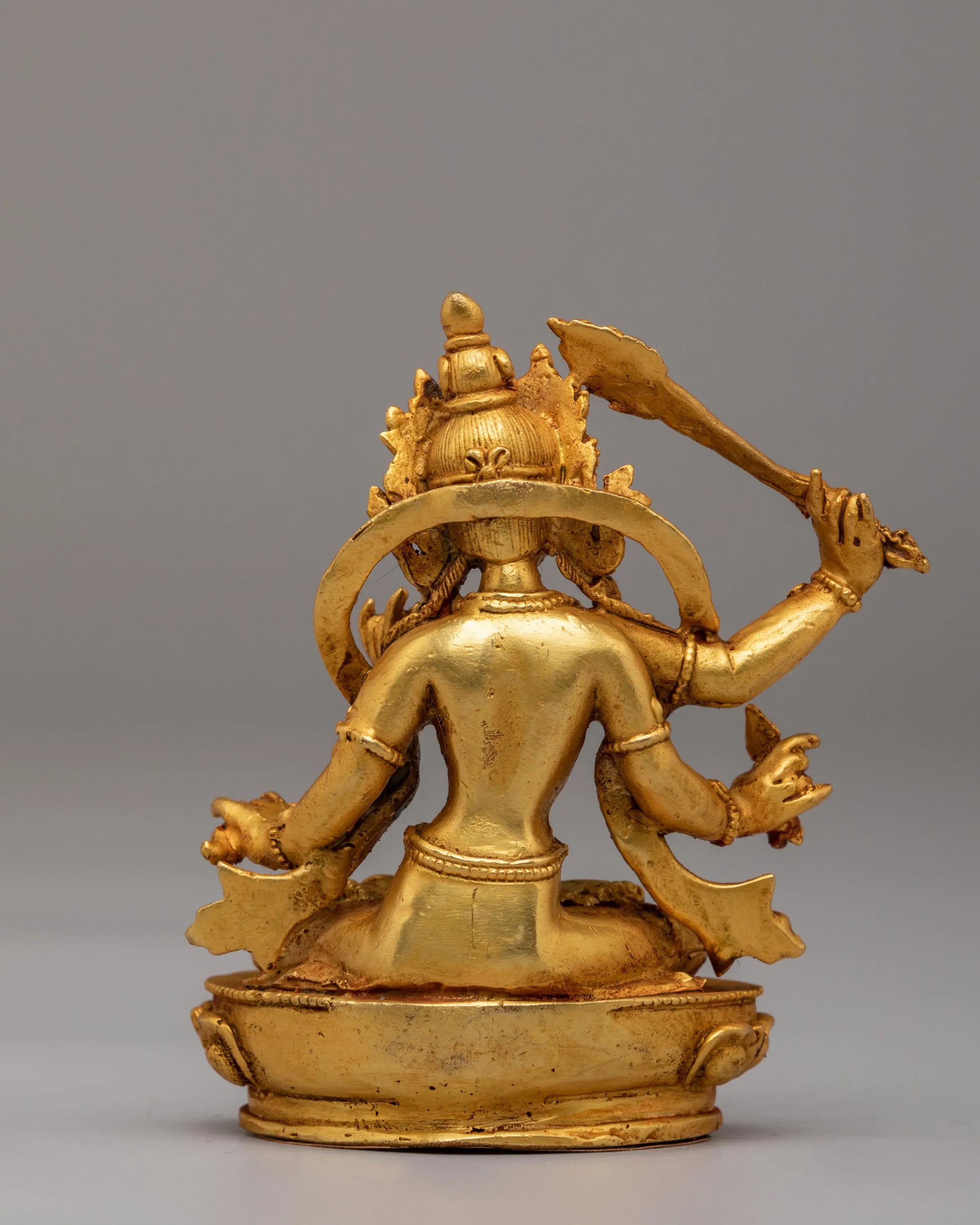 Spiritual Maha Manjushri Sculpture | Gold Plated Copper Wisdom Buddha