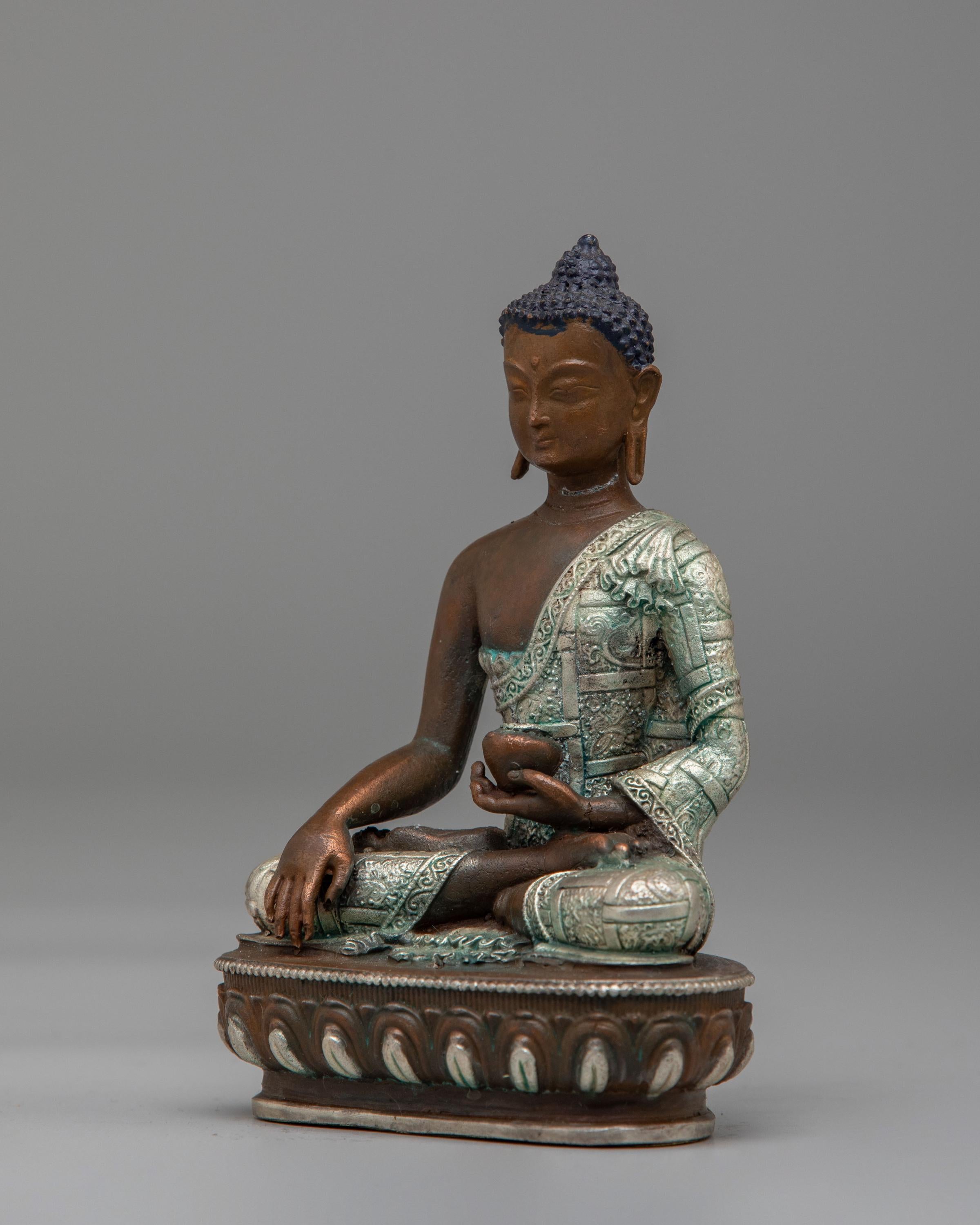 Himalayan Shakyamuni Buddha Deity Statue | Silver Plated with Acrylic Color