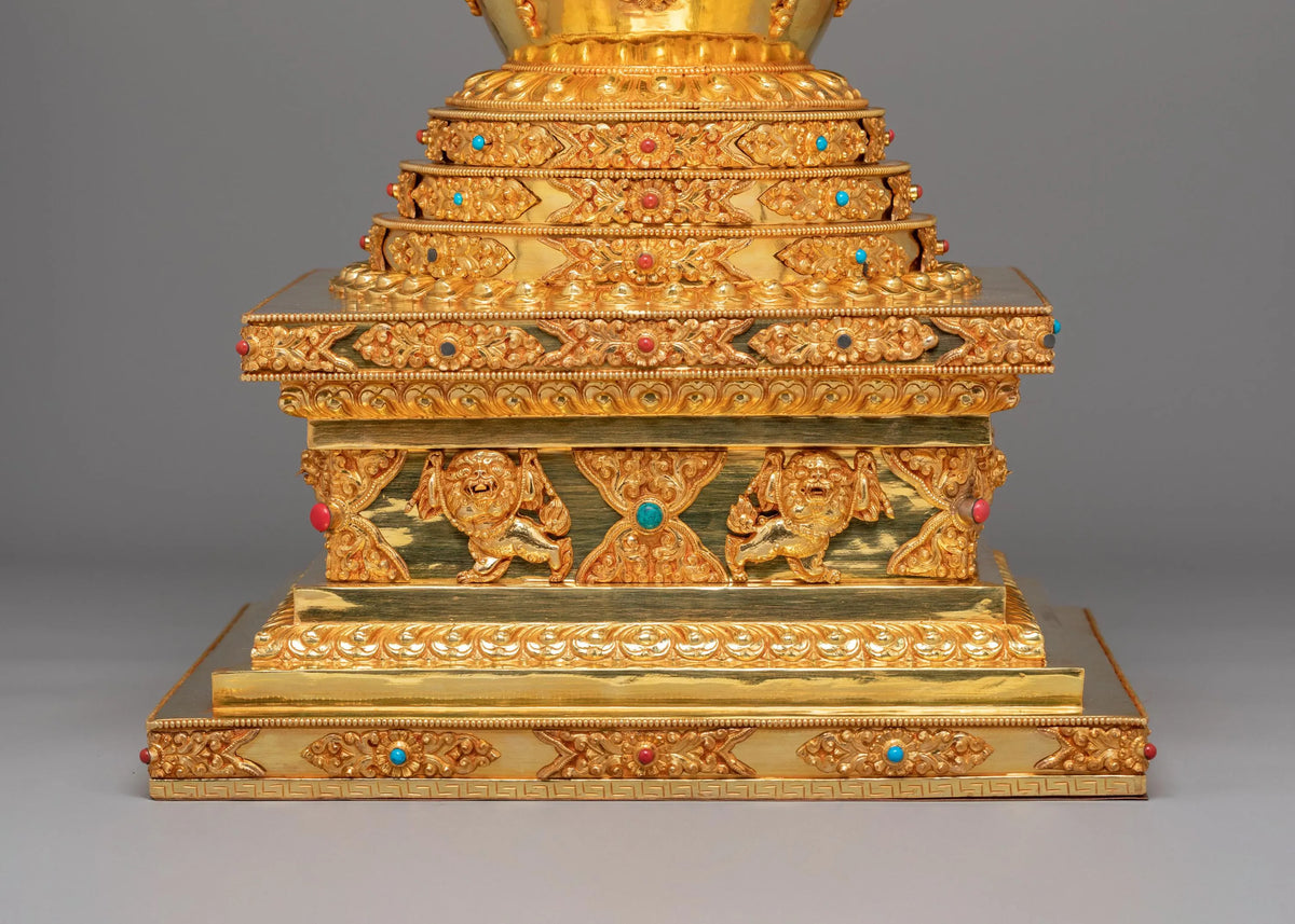 Tibetan Buddhist Namgyalma Stupa | Stupa of Complete Victory | Gold Plated Sacred Stupa