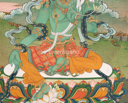 Green Tara Thangka Art Print | Goddess of Compassion | Thangka Print for Spiritual Radiance