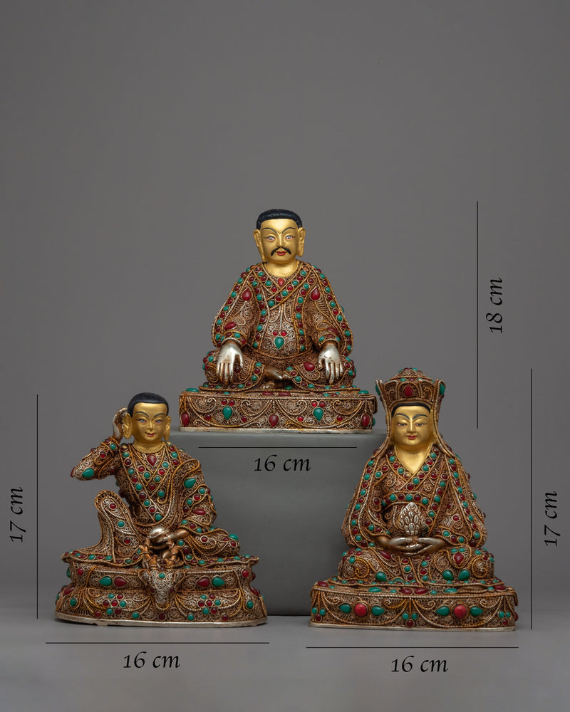 Tibetan Buddhist Master Statue Set | Milarepa, Marpha & Gampopa | Tibetan Art