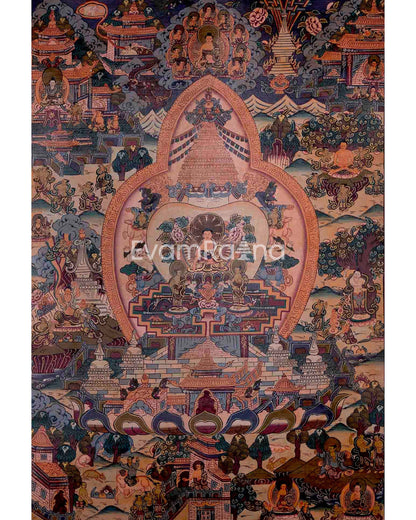 Oil Varnished Stupa Mandala Thangka Art | Original Hand-Painted Tibetan Buddhist Painting |