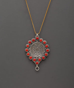 Silver Locket with Red Stones | 8cm Sterling Silver Pendant