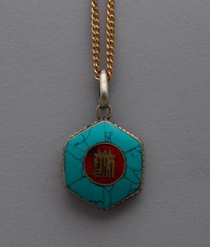Turquoise White Metal Locket 