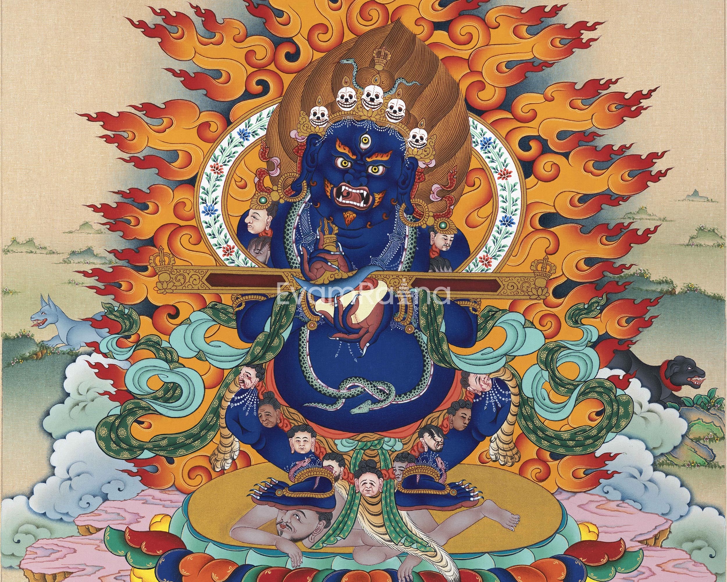 High Quality Sakya Mahakala Thangka Print | Guardian of Time | Buddhist Wall Decorations