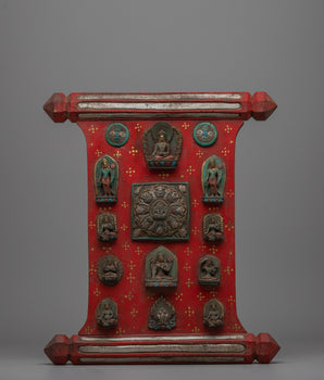 Buddhist Mandala & Deities Wood Carving Wall Hanging