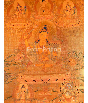 Full Gold Style Arya Boddhisattva Manjushri Original Hand painted Thangka | Religious Tibetan Wall Hanging Art |