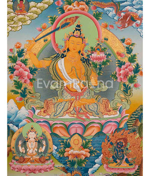 Original Hand-Painted Manjushri Thangka | Manjushri Bodhisattva | Ritual Thangka |