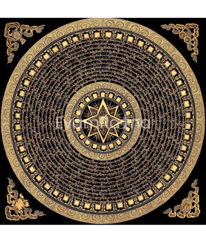 Genuine Hand Painted Mantra Mandala Thangka | Original Black And Gold Style Mandala | Wall Hanging Decor | Yoga & Meditation | Zen Wall Art