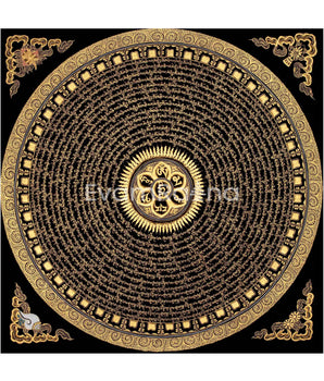 Original Hand Painted Mantra Mandala Thangka | Black And Gold Style Mandala | Wall Hanging Decor |