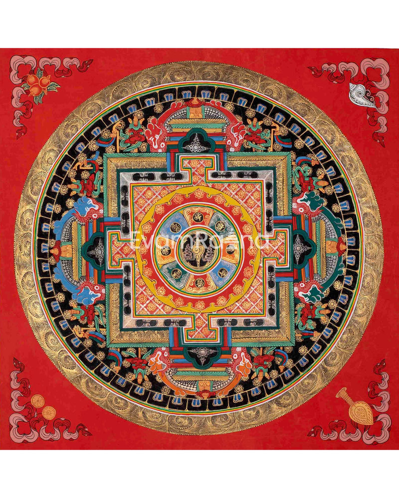 Original Handcrafted Mantra Mandala | Tibetan Thangka Painting | Compassion Prayer | Yoga and Meditation Tool | Wall Hanging Decor