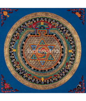 Original Handcrafted Mantra Mandala | Tibetan Thangka Painting | Compassion Prayer | Yoga and Meditation Tool | Wall Hanging Decor