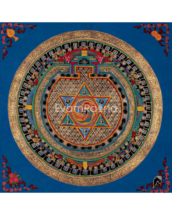 Original Handcrafted Mantra Mandala | Tibetan Thangka Painting | Compassion Prayer | Yoga and Meditation Tool | Wall Hanging Decor