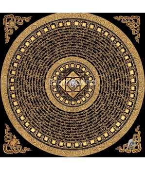 Genuine Hand Painted Mantra Mandala Thangka | Original Black And Gold Style Mandala | Wall Hanging Decor | Yoga & Meditation | Zen Wall Art