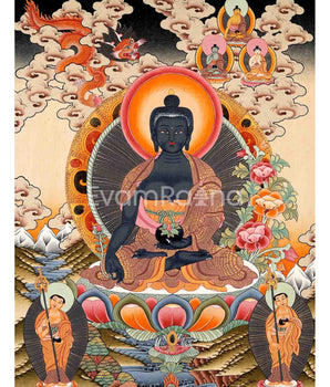 Medicine Buddha Originally Hand-Painted On Cotton Canvas:
