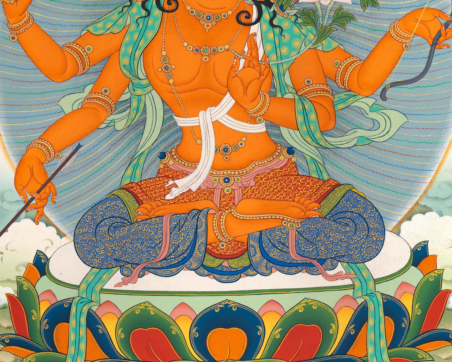 Dive into Knowledge with Manjushri's Thangka Print | Sword of Wisdom