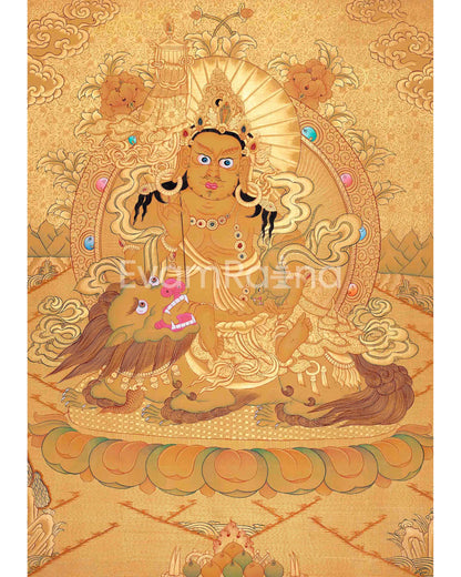 Gold Painted Namtose Thangka | Deity Of Wealth | Hand-Painted Buddhist Dharmapala |