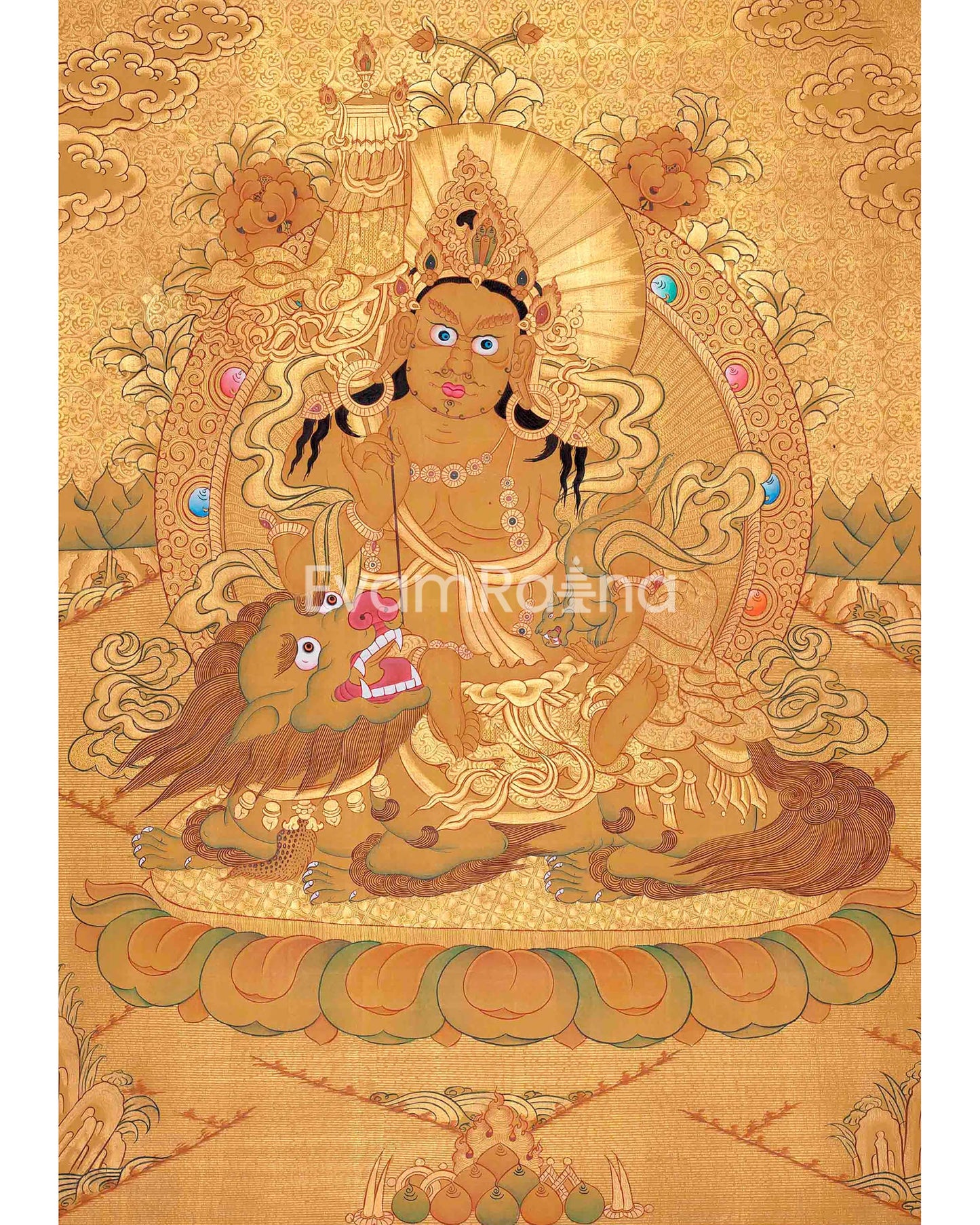 Gold Painted Namtose Thangka | Deity Of Wealth | Hand-Painted Buddhist Dharmapala |