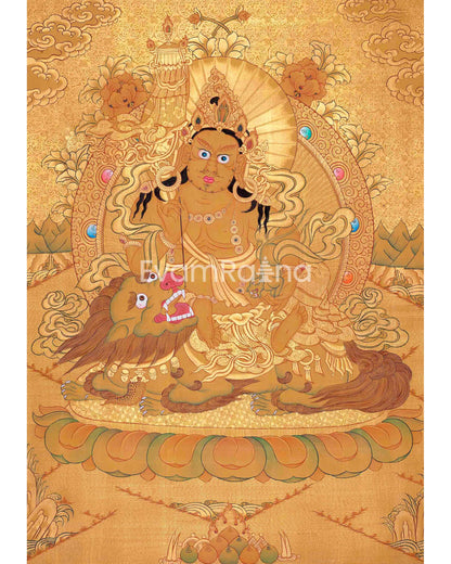 Gold Painted Namtose Thangka | Deity Of Wealth | Hand-Painted Buddhist Dharmapala |