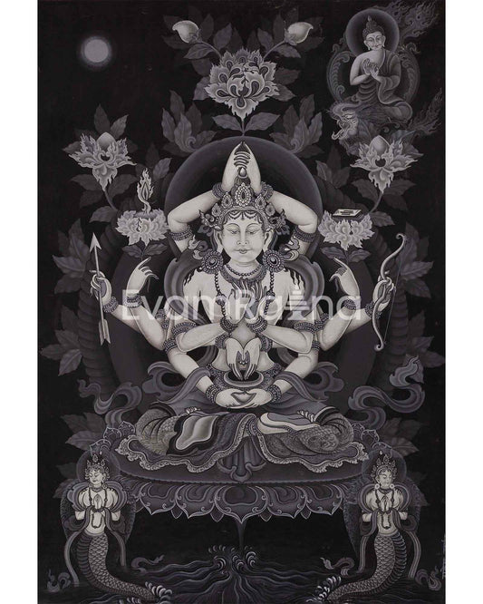 Newari Black and White Arya Manjushree Namsangiti thangka 