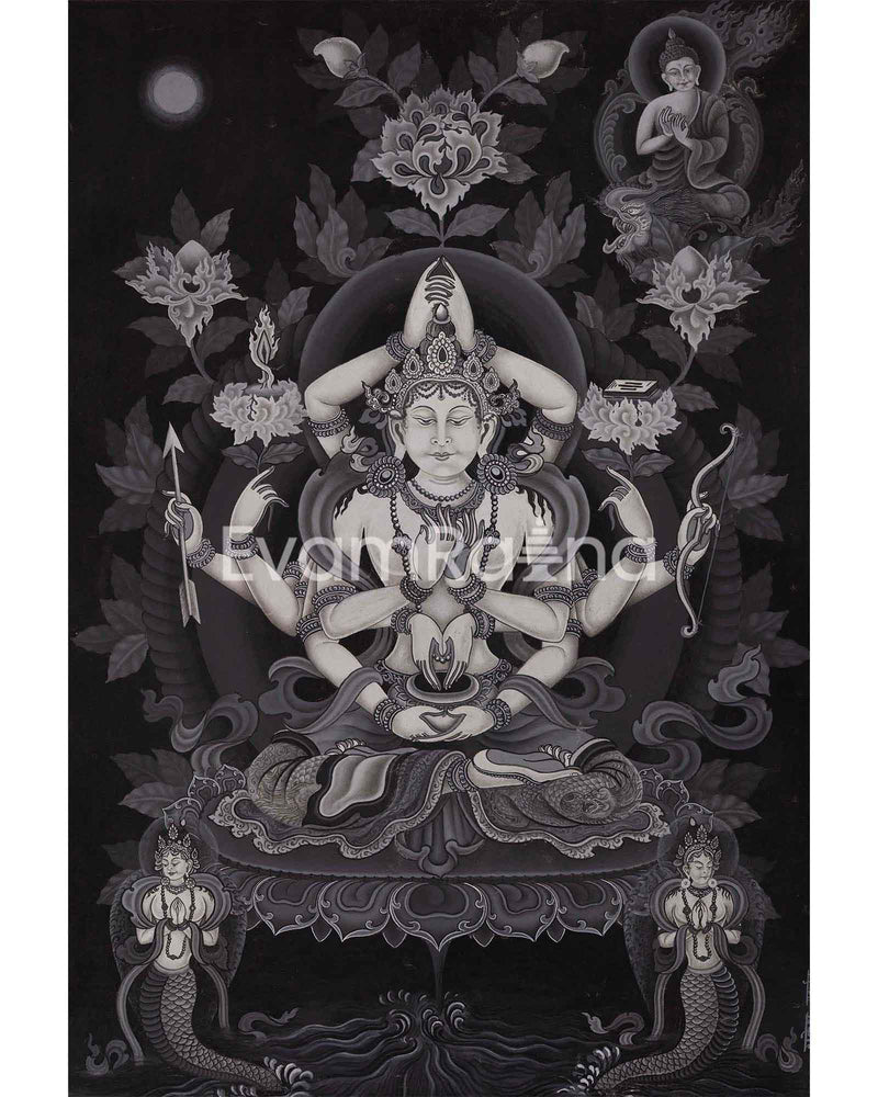 Newari Black and White Arya Manjushree Namsangiti thangka 