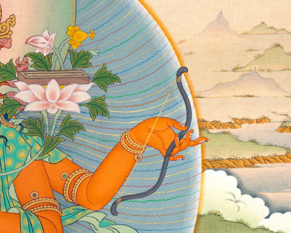 Dive into Knowledge with Manjushri's Thangka Print | Sword of Wisdom