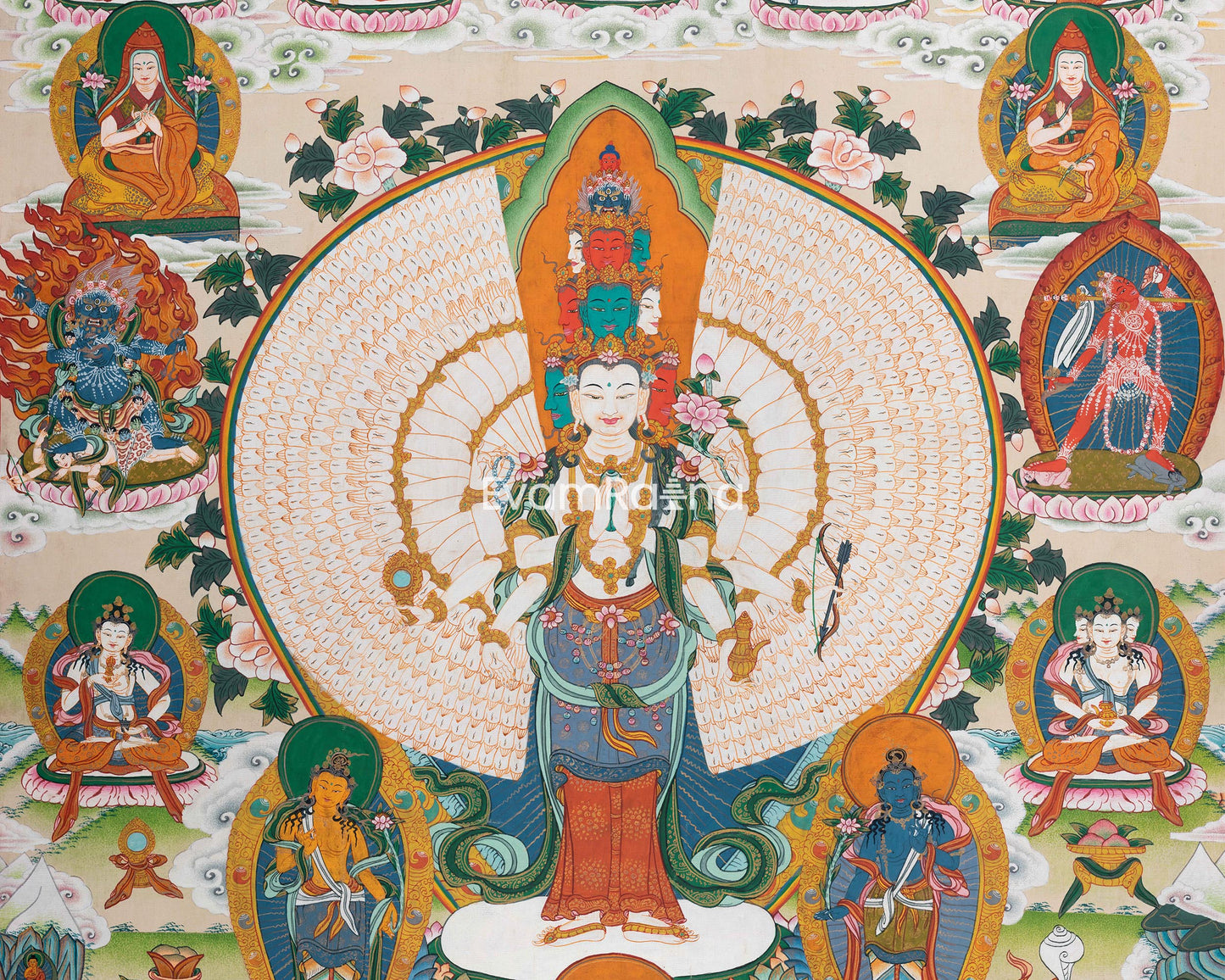 1000-Armed Chenrezig Thangka Print | Divine Tibetan Art | Meditative Masterpiece