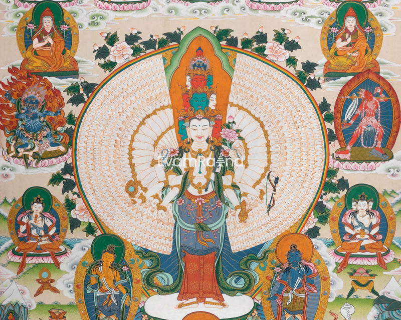 1000-Armed Chenrezig Thangka Print | Divine Tibetan Art | Meditative Masterpiece