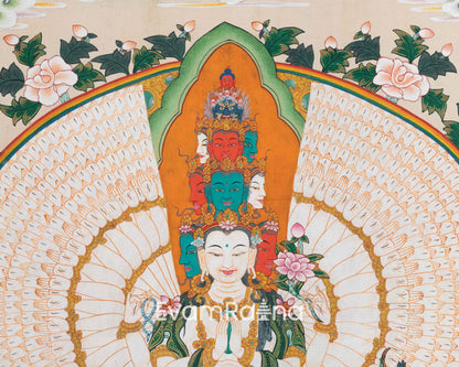 1000-Armed Chenrezig Thangka Print | Divine Tibetan Art | Meditative Masterpiece