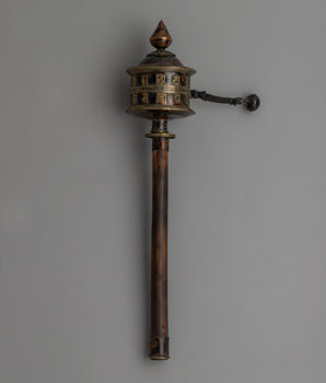 Handmade Copper & Wood Prayer Wheel for Meditation