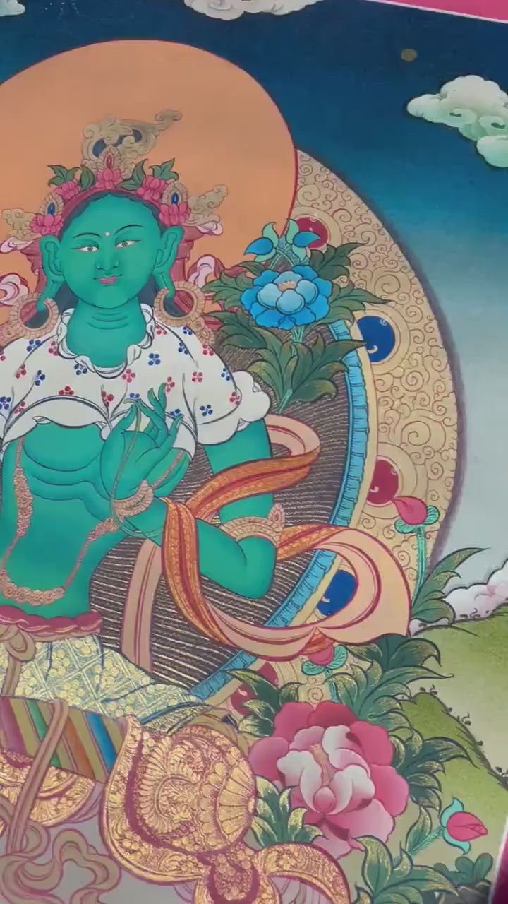 Load video: Green Tara Thangka | Healing Female Deity Painting for Meditation &amp; Yoga