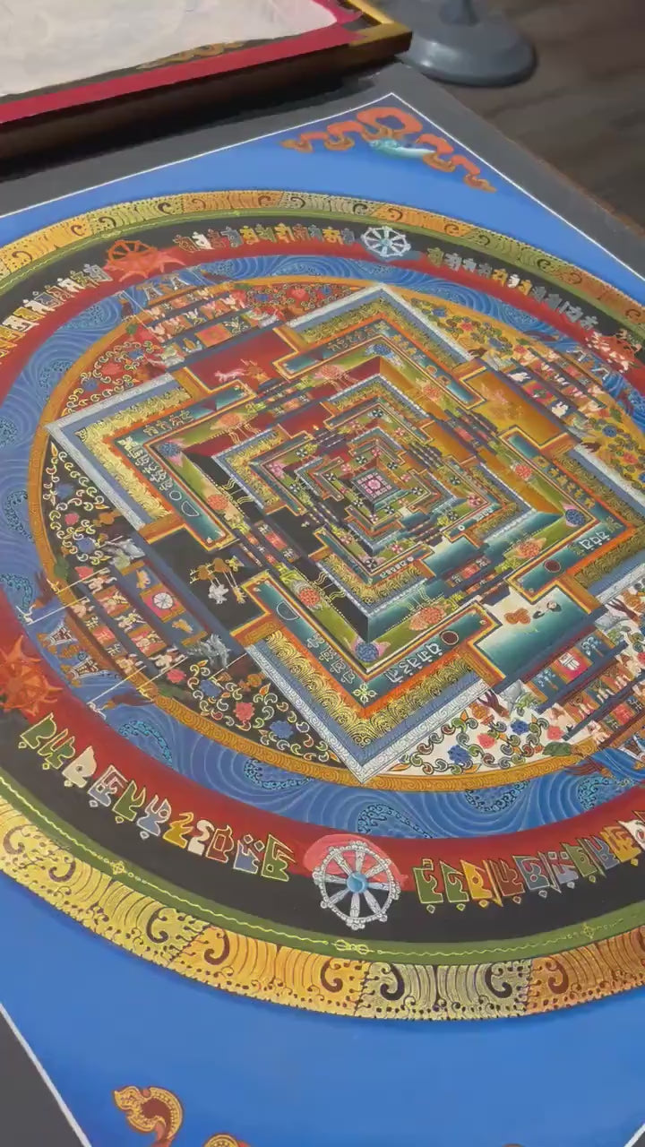 Load video: Original Hand-Painted Kalachakra Mandala | Tibetan Thangka Painting