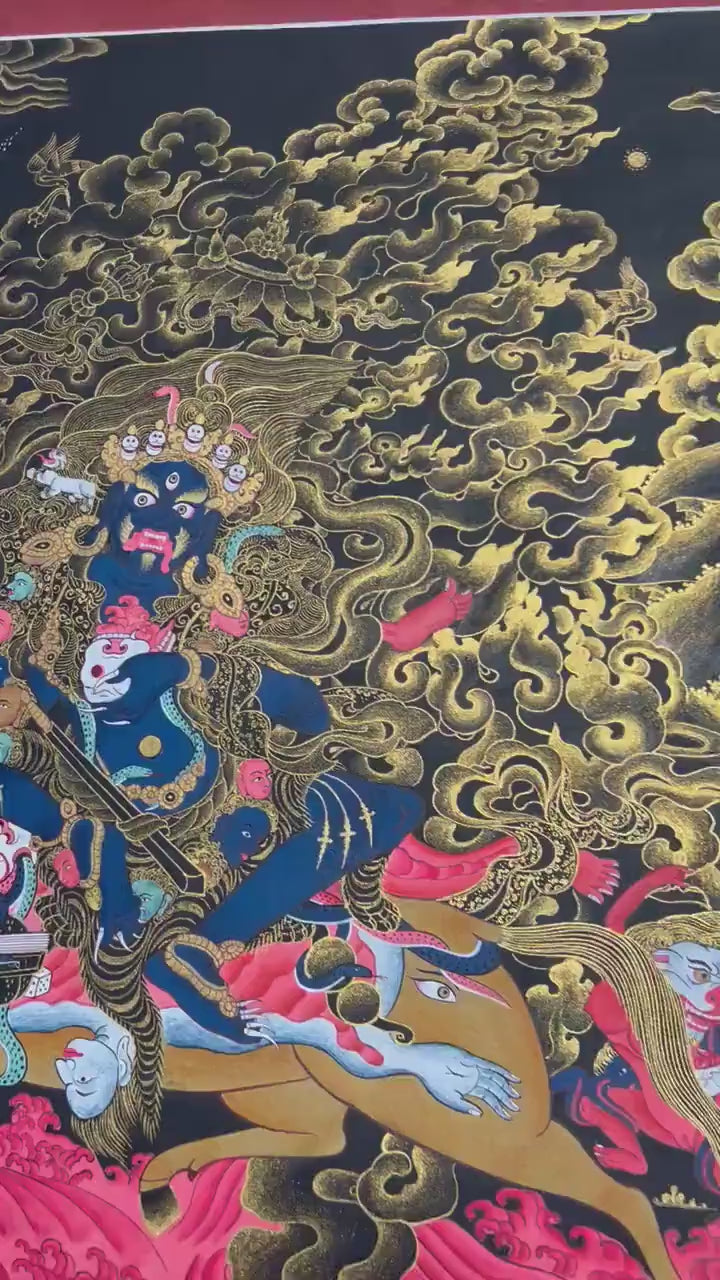 Load video: Hand-Painted Palden Lhamo Thangka | Feminist Deity Vajrayana Travel Thangka For Practitioner