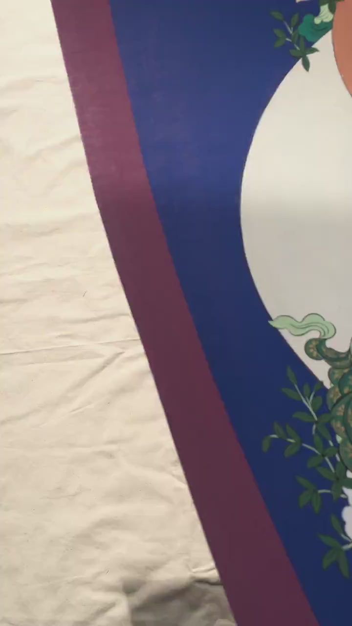 Load video: Pacifying White Tara Sitting in Abhaya Mudra Postures | Tibetan Original Handmade Thangka |