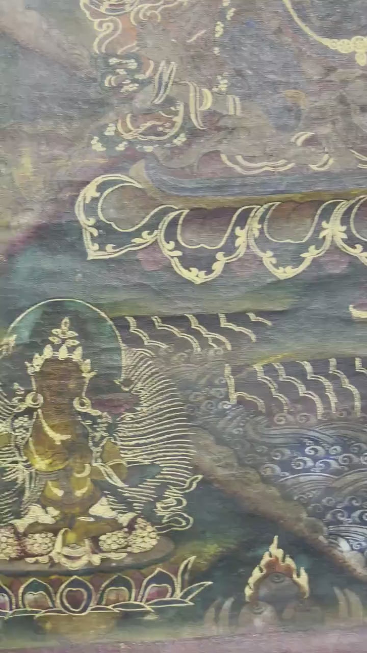 Load video: 6 Armed Mahakala | Vintage Tibetan Thangka Painting