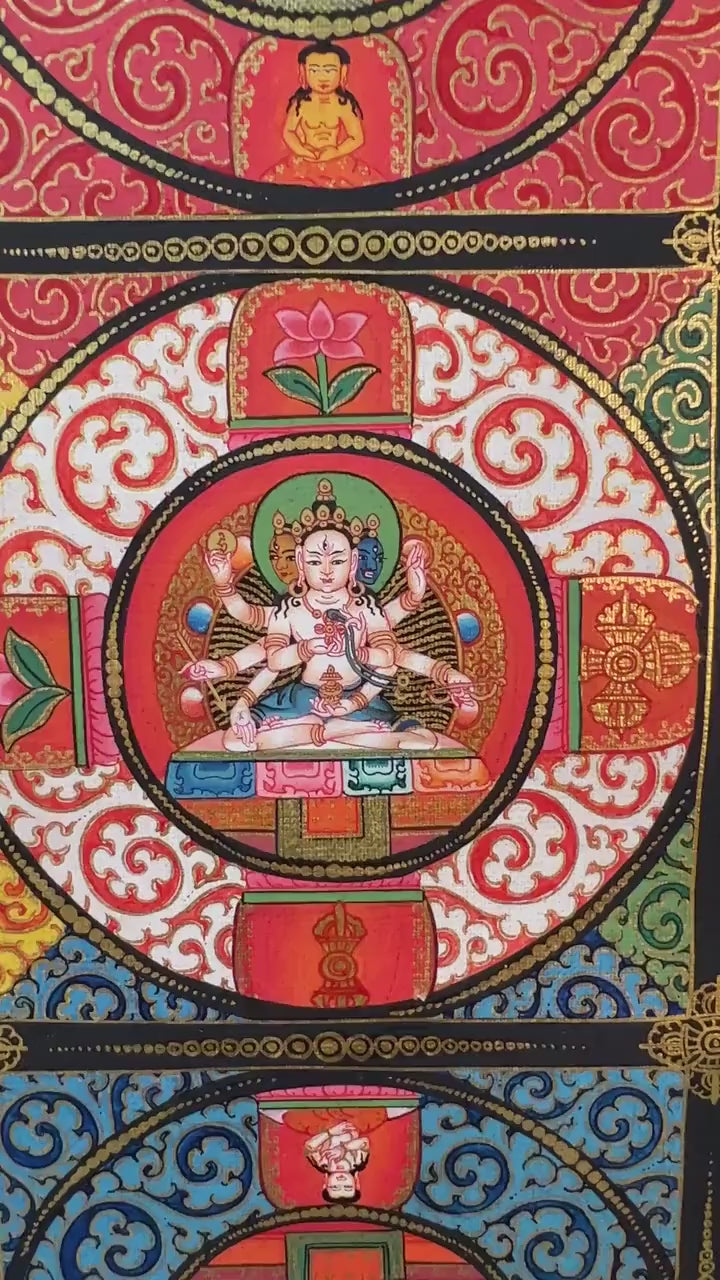 Load video: 99 x 122 cms Colorful Vajradhatatu Mandala Thangka | High Quality Buddhist Mandala