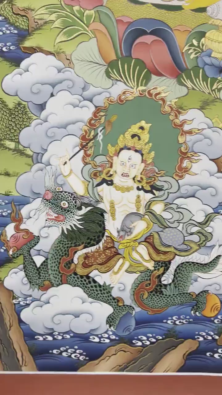 Load video: Original Hand Painted Dzambala Thangka Painting | Buddhist Wall Decor Painting