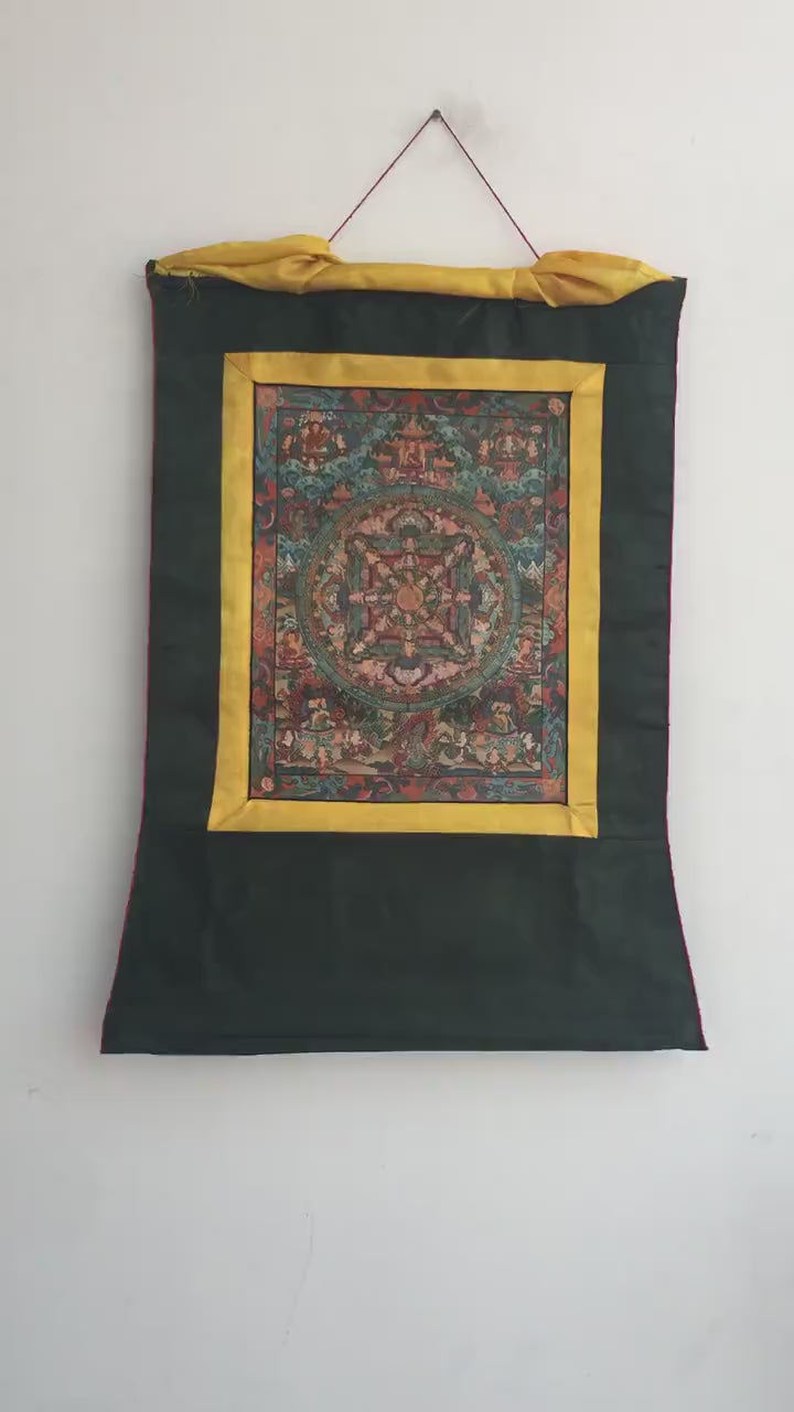 Load video: Brocade Mounted Buddha Mandala Thangka Painting | Buddha Painting