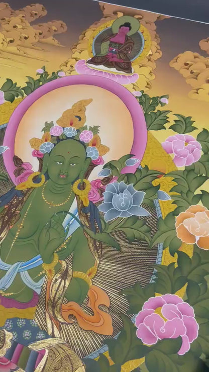 Original Hand Painted Green Tara Buddhist Thangka | Tibetan Dolma Himalayan Art