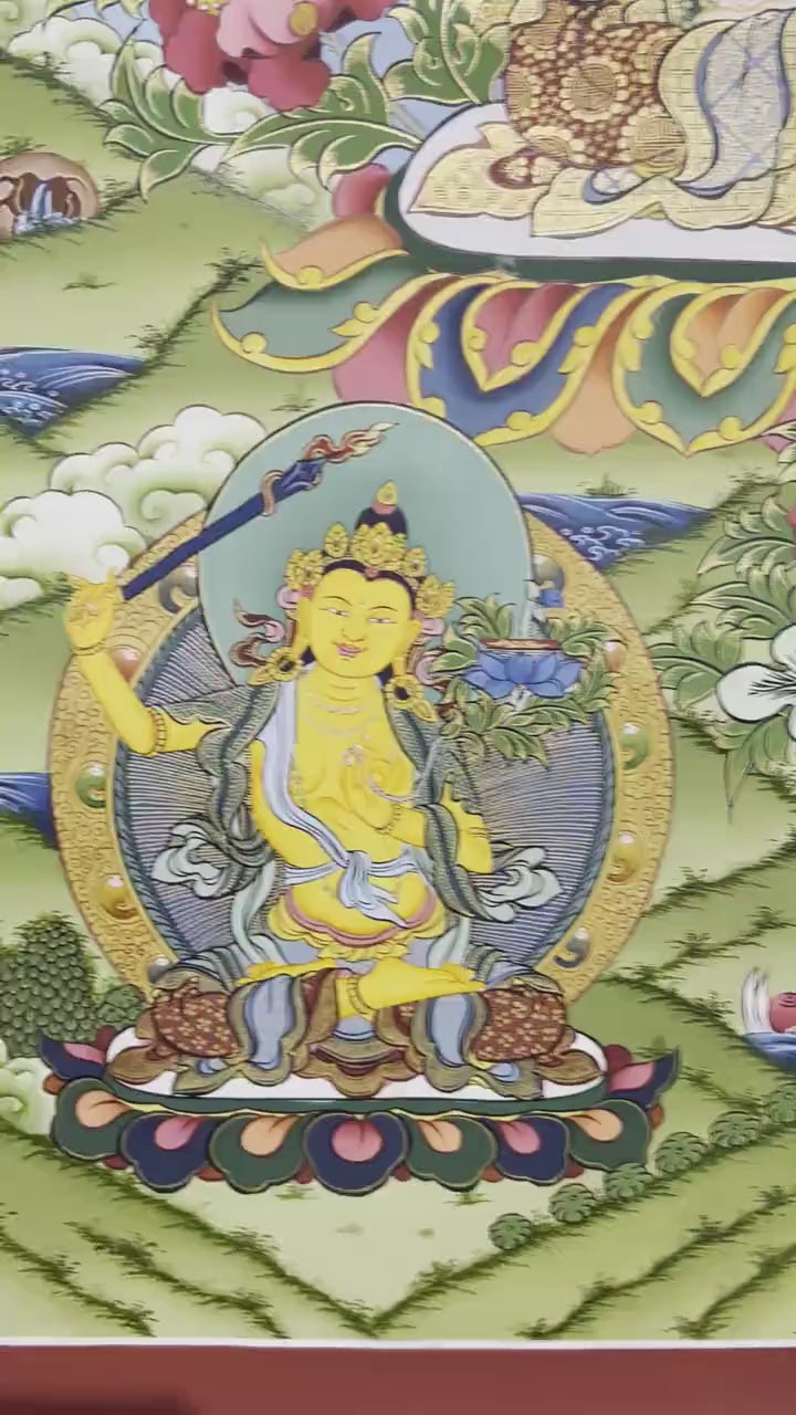 Load video: 4 Armed Chengrezig Thangka Thangka Art | Bodhisattva Guanyin Chenrezig Painting